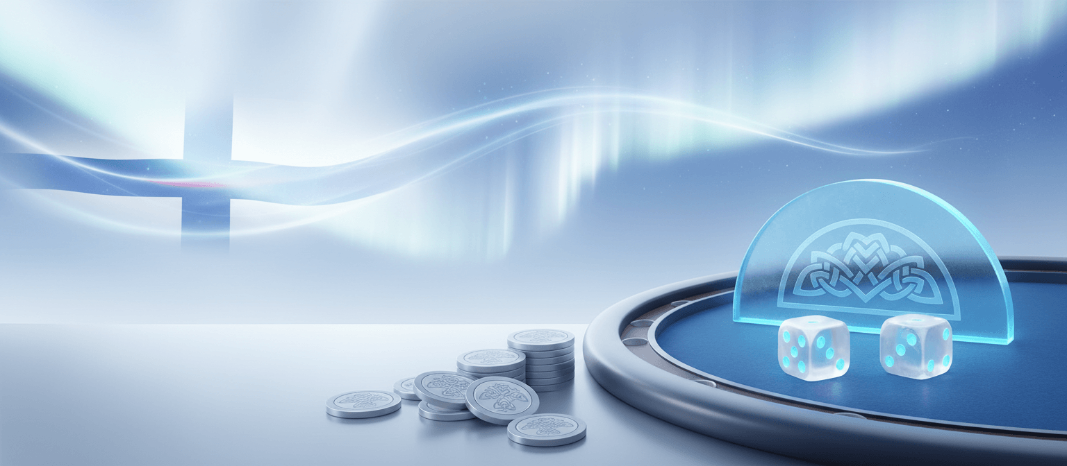 Noppapelipoyta jaanoppien ja Suomen lipun kanssa kuvastaa suomalaista kasinopelaamista